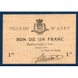Bon ville Wassy 1 franc, Spl, 1.1916 Pirot 52-45 Billet