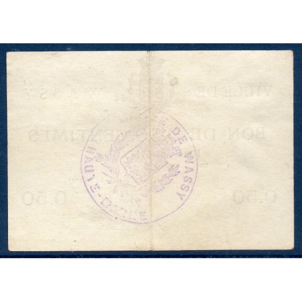 Bon ville Wassy 50 centimes, Sup, 10.1915 Pirot 52-33 Billet
