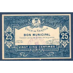 Bon municipal Vertus 25 centimes, Spl, 1.5.1917 Pirot 51-56 Billet