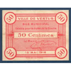 Bon municipal Vertus 50 centimes, TB, 15.5.1916 Pirot 51-54 Billet