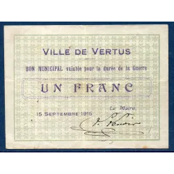 Bon municipal Vertus 1 franc, TB, 15.9.1915 Pirot 51-52 Billet