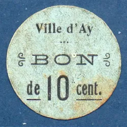 Bon ville Ay 10 centimes, TB, ND Pirot 51-02 Billet