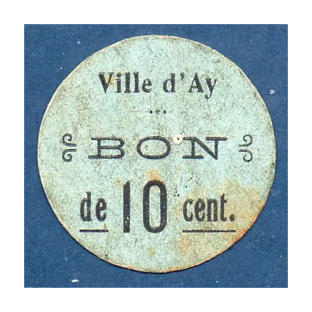 Bon ville Ay 10 centimes, TB, ND Pirot 51-02 Billet