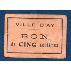 Bon ville Ay 5 centimes, TB, ND Pirot 51-03 Billet
