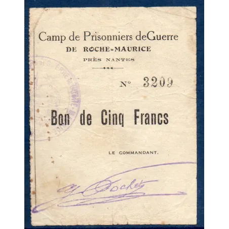 Bon Prisonnier de guerre Roche-Maurice 5 franc, TB, ND Pirot 44-15g Billet