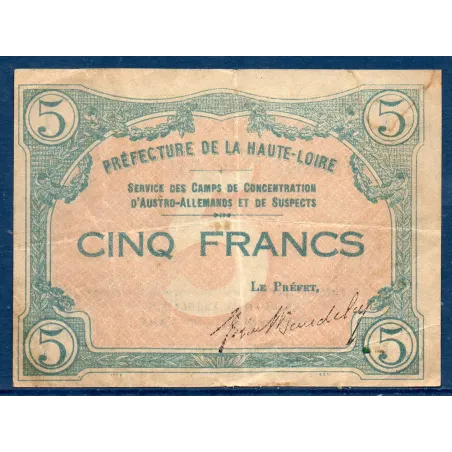 Bon Prisonnier de guerre Haute-Loire 5 franc, TB, 1.3.1916 Pirot 43-06b Billet