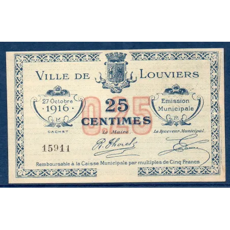 Bon ville Louviers 25 centimes, Spl, 27.10.1916 Pirot 27-14 Billet