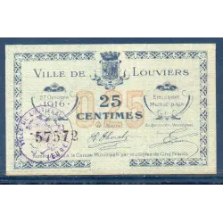Bon ville Louviers 25 centimes, Neuf, 27.10.1916 Pirot 27-21 Billet