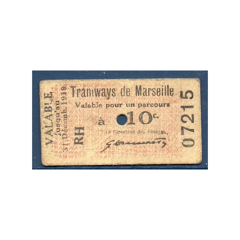 Bon Tramway Marseille 10 centimes, TB, 1919 Pirot 13-34 Billet Bon Tramway Marseille 10 centimes, TB, 1919 Pirot 13-34 Billet