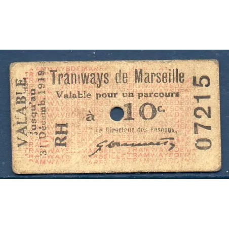 Bon Tramway Marseille 10 centimes, TB, 1919 Pirot 13-34 Billet