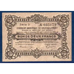 Bon région Sedan 2 francs, TTB, 12.1917 Pirot 08-304 Billet