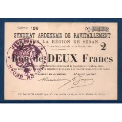 Bon région Sedan 2 francs, TTB, 26.2.1916 Pirot 08-284 Billet