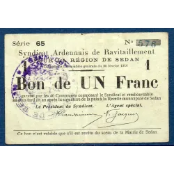 Bon région Sedan 1 franc, TB, 26.2.1916 Pirot 08-283 Billet