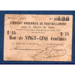 Bon région Sedan 25 centimes, TB, 26.2.1916 Pirot 08-281 Billet