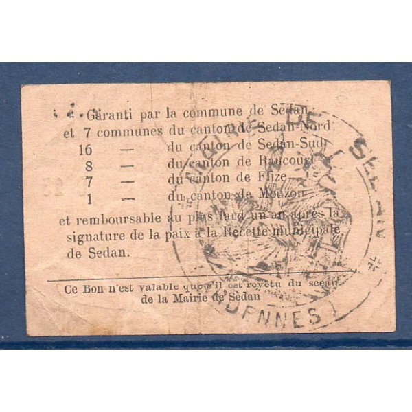 Bon région Sedan 25 centimes, TB, 26.2.1916 Pirot 08-281 Billet