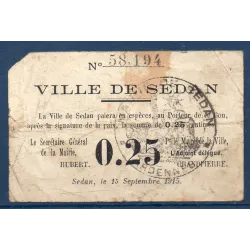Bon ville Sedan 25 centimes, AB, 15.9.1915 Pirot 08-274 Billet