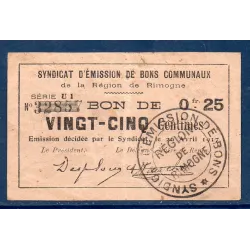Bon région Rimogne 25 centimes, TTB, 26.4.1917 Pirot 08-202 Billet