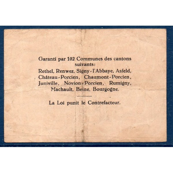 Bon région Rethel 2 francs, TTB-, 21.4.1917 Pirot 08-175 Billet