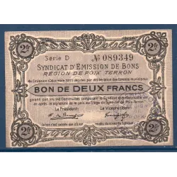 Bon région Poix-Terron 2 francs, TTB, 12.1917 Pirot 08-158 Billet