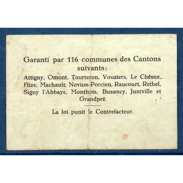 Bon région Poix-Terron 1 franc, TB, 10.7.1916 Pirot 08-139 Billet