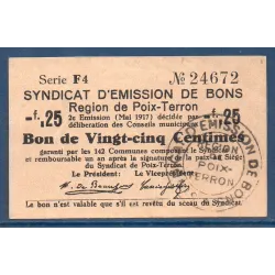 Bon région Poix-Terron 25 centimes, Spl, 05.1917 Pirot 08-144 Billet