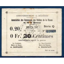 Bon Arrondissement de Mézière (Braux) 20 centimes, TB, 18.11.1914 Pirot 08-54 Billet