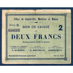 Bon ville Charleville, Mézières et Mohon 2 francs, TB, 3.7.1915 Pirot 08-102 Billet