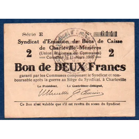 Bon ville Charleville et Mézières 2 francs, TB, 11.3.1916 Pirot 08-90 Billet