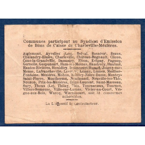 Bon ville Charleville et Mézières 2 francs, TB, 11.3.1916 Pirot 08-90 Billet