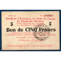 Bon ville Charleville et Mézières 5 francs, TB, 11.3.1916 Pirot 08-91 Billet