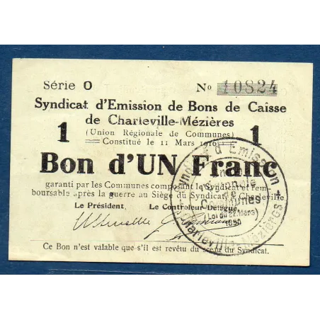 Bon ville Charleville et Mézières 1 franc, TTB, 11.3.1916 Pirot 08-89 Billet