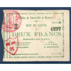 Bon ville Charleville et Mézières 2 francs, B, 7.9.1914 Pirot 08-73 Billet