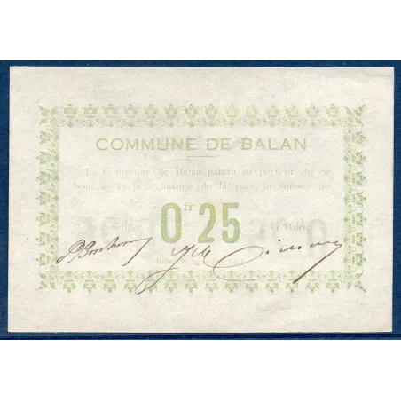 Bon ville Balan 25 centimes, Spl, 29.7.1915 Pirot 08-14 Billet