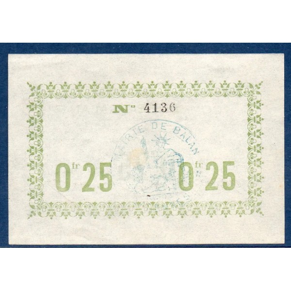 Bon ville Balan 25 centimes, Spl, 29.7.1915 Pirot 08-14 Billet
