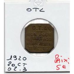 Lyon 20 centimes OTL Omnibus Tramway Lyonnais, 1920 TTB