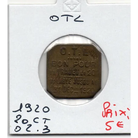 Lyon 20 centimes OTL Omnibus Tramway Lyonnais, 1920 TTB