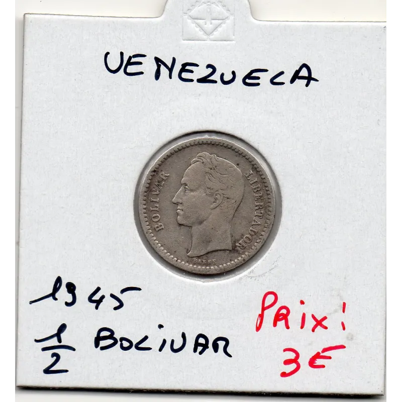Venezuela 1/2 Bolivar 1945 TB, KM.Y21a Simon Bolivar