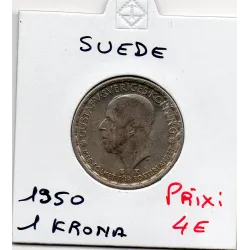 Suède 1 krona 1950 TTB, KM.814 Gustaf V