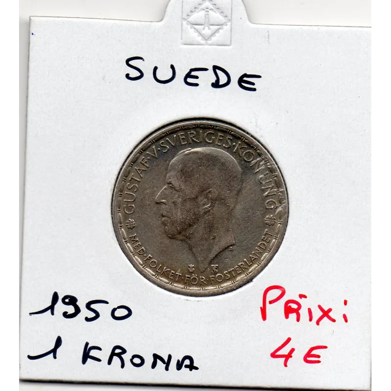 Suède 1 krona 1950 TTB, KM.814 Gustaf V Suède 1 krona 1950 TTB, KM.814 Gustaf V