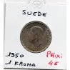 Suède 1 krona 1950 TTB, KM.814 Gustaf V