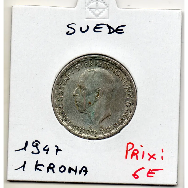 Suède 1 krona 1947 Sup, KM.814 Gustaf V Suède 1 krona 1947 Sup, KM.814 Gustaf V