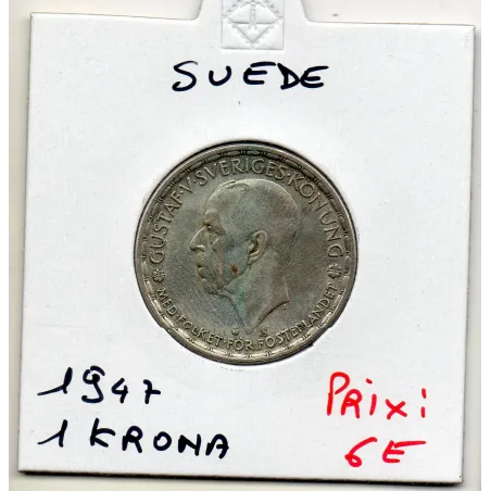 Suède 1 krona 1947 Sup, KM.814 Gustaf V