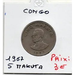 Congo 5 Makuta 1967 TTB, KM.9 Mobutu Sese Seko