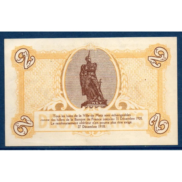 Bon ville Metz 2 francs, Sup, 27.12.1918 Pirot 57-16 Billet