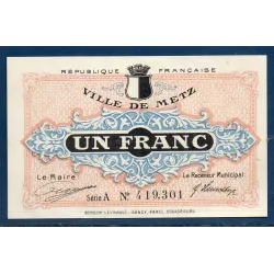 Bon ville Metz 1 franc, Spl, 27.12.1918 Pirot 57-13 Billet
