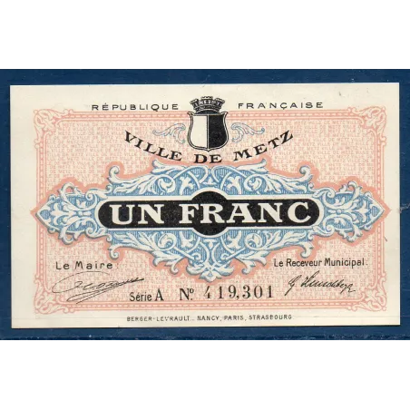 Bon ville Metz 1 franc, Spl, 27.12.1918 Pirot 57-13 Billet