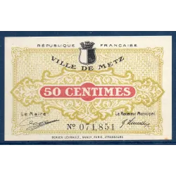Bon ville Metz 50 centimes, Spl, 27.12.1918 Pirot 57-10 Billet