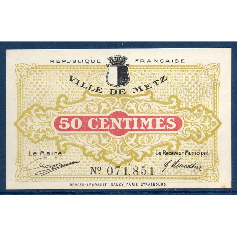 Bon ville Metz 50 centimes, Spl, 27.12.1918 Pirot 57-10 Billet