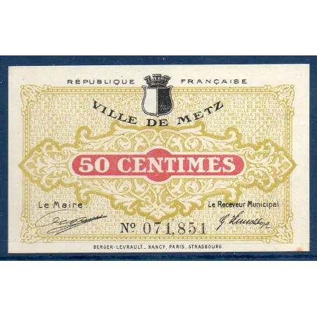 Bon ville Metz 50 centimes, Spl, 27.12.1918 Pirot 57-10 Billet