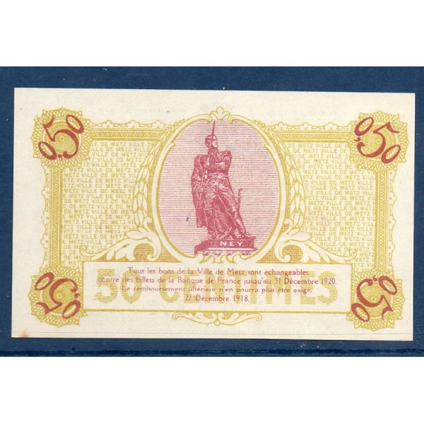 Bon ville Metz 50 centimes, Spl, 27.12.1918 Pirot 57-10 Billet